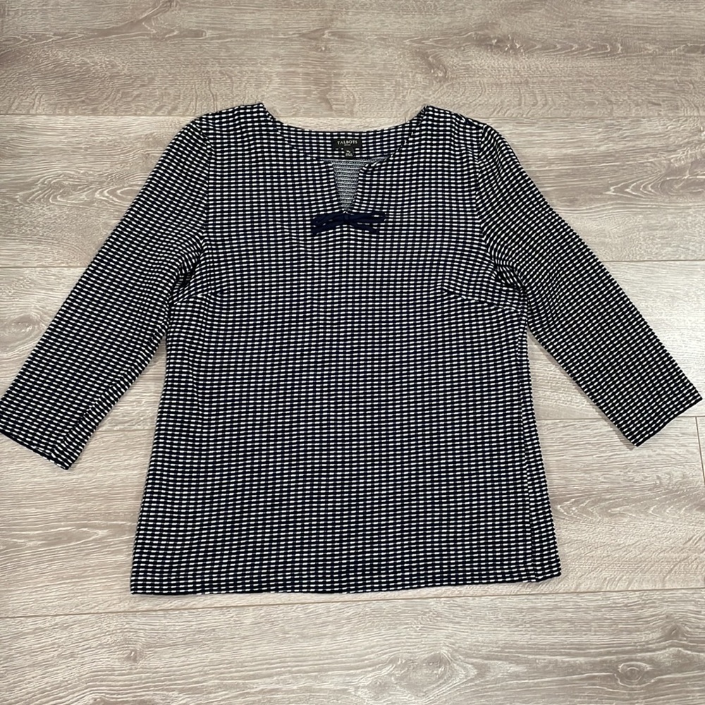 Talbots Petites Navy and White Bow Accent 3/4 Sleeve Top MP - Picture 9 of 16